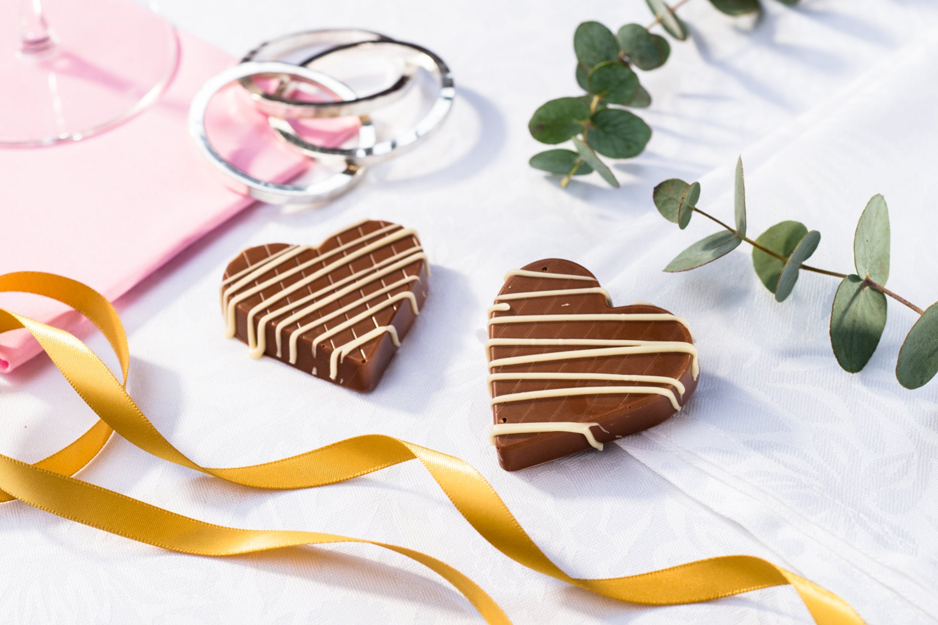 Two flavours of heart-shaped chocolate
