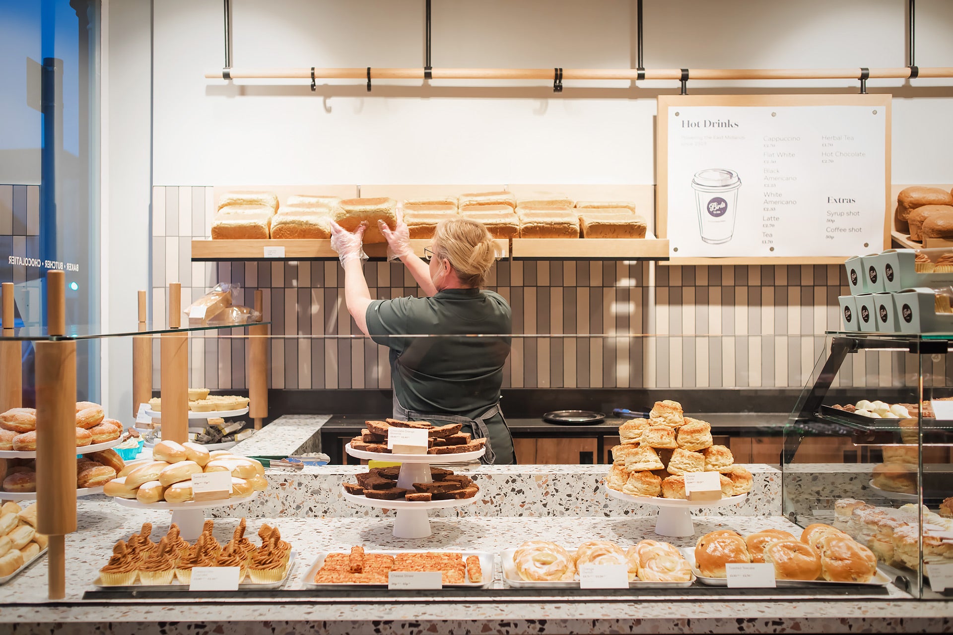 A bakery with fresh bread, cakes, brownies and scones